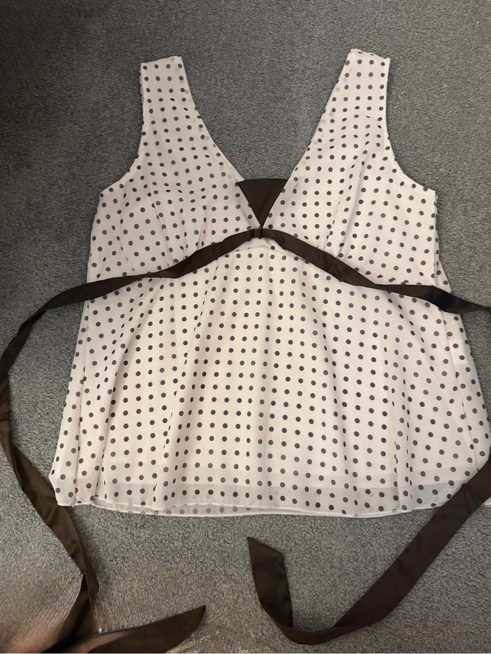SHEIN White Polka Dot V-Neck Camisole with Black Ribbon